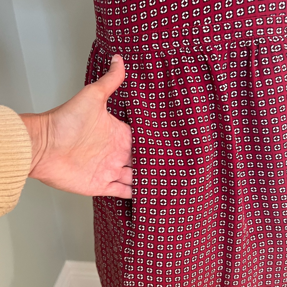 Madewell Silk Ascot Tile Maroon Red white short sleeve Drop Waist dress | Size 0 - Picture 7 of 14
